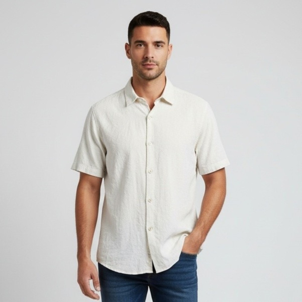 Tommy Bahama Button-Up Shirt Men XL White 100 Silk Short Sleeve Collared